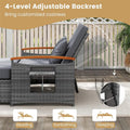 Patio Rattan Daybed with Adjustable Backrest, 2-Person Outdoor Wicker Loveseat with Storage Ottoman, Acacia Wood Armrest & Folding Tray