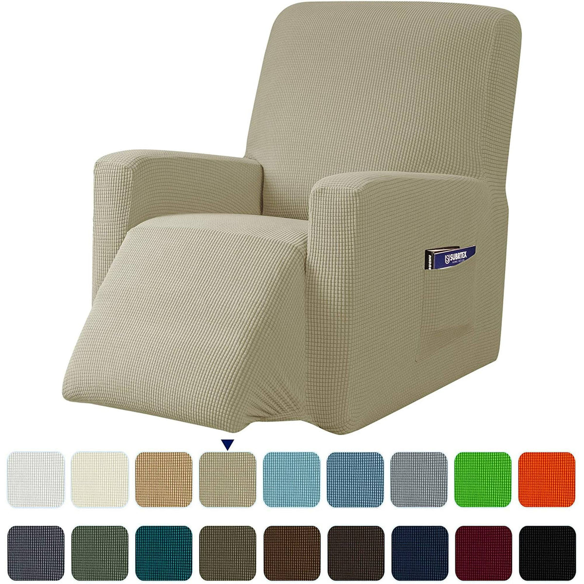 Subrtex Recliner Chair Cover Reversible Recline Sofa Slipcover with Side Pockets (Small, Khaki), Bronze