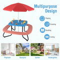 8-Person Kids Picnic Table Bench Set with Removable & Foldable Umbrella, Toddler Outdoor HDPE Activity Table and Chair Set for Backyard Patio