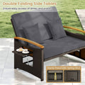 Patio Rattan Daybed with Adjustable Backrest, 2-Person Outdoor Wicker Loveseat with Storage Ottoman, Acacia Wood Armrest & Folding Tray