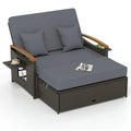 Patio Rattan Daybed with Adjustable Backrest, 2-Person Outdoor Wicker Loveseat with Storage Ottoman, Acacia Wood Armrest & Folding Tray