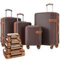 Luggage Sets, 4 - Piece Lightweight Suitcase Set with 4 Packing Cubes and TSA Lock, Hardshell Suitcases with Spinner Wheels, (16/20/24/28 ), Brown