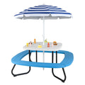 8-Person Kids Picnic Table Bench Set with Removable & Foldable Umbrella, Toddler Outdoor HDPE Activity Table and Chair Set for Backyard Patio