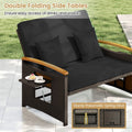 Patio Rattan Daybed with Adjustable Backrest, 2-Person Outdoor Wicker Loveseat with Storage Ottoman, Acacia Wood Armrest & Folding Tray