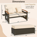 Patio Rattan Daybed with Adjustable Backrest, 2-Person Outdoor Wicker Loveseat with Storage Ottoman, Acacia Wood Armrest & Folding Tray