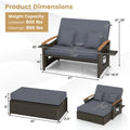 Patio Rattan Daybed with Adjustable Backrest, 2-Person Outdoor Wicker Loveseat with Storage Ottoman, Acacia Wood Armrest & Folding Tray