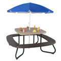 8-Person Kids Picnic Table Bench Set with Removable & Foldable Umbrella, Toddler Outdoor HDPE Activity Table and Chair Set for Backyard Patio