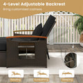 Patio Rattan Daybed with Adjustable Backrest, 2-Person Outdoor Wicker Loveseat with Storage Ottoman, Acacia Wood Armrest & Folding Tray