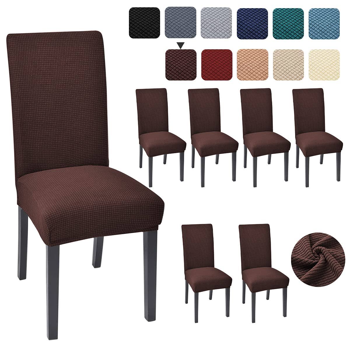 Aertiavty Chair Covers for Dining Room 6 Pack Chair Seat Cover for Dining Room Kitchen, Parsons Chair Covers Dining Chair Slipcover, Choco