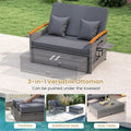 Patio Rattan Daybed with Adjustable Backrest, 2-Person Outdoor Wicker Loveseat with Storage Ottoman, Acacia Wood Armrest & Folding Tray