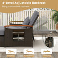 Patio Rattan Daybed with Adjustable Backrest, 2-Person Outdoor Wicker Loveseat with Storage Ottoman, Acacia Wood Armrest & Folding Tray