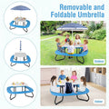 8-Person Kids Picnic Table Bench Set with Removable & Foldable Umbrella, Toddler Outdoor HDPE Activity Table and Chair Set for Backyard Patio