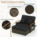 Patio Rattan Daybed with Adjustable Backrest, 2-Person Outdoor Wicker Loveseat with Storage Ottoman, Acacia Wood Armrest & Folding Tray
