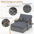 Patio Rattan Daybed with Adjustable Backrest, 2-Person Outdoor Wicker Loveseat with Storage Ottoman, Acacia Wood Armrest & Folding Tray