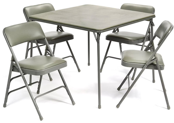 5pc. XL Series Folding Card Table and Triple Braced Vinyl Padded Chair Set, Commercial Quality, Grey
