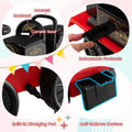 6V 2-Seater Ride On Train with Detachable Carriage, Under-Seat Storage, Whistle & Flashing LED Lights, Trackless Electric Ride On Toy for Kids