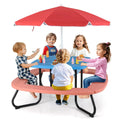 8-Person Kids Picnic Table Bench Set with Removable & Foldable Umbrella, Toddler Outdoor HDPE Activity Table and Chair Set for Backyard Patio