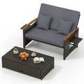 Patio Rattan Daybed with Adjustable Backrest, 2-Person Outdoor Wicker Loveseat with Storage Ottoman, Acacia Wood Armrest & Folding Tray