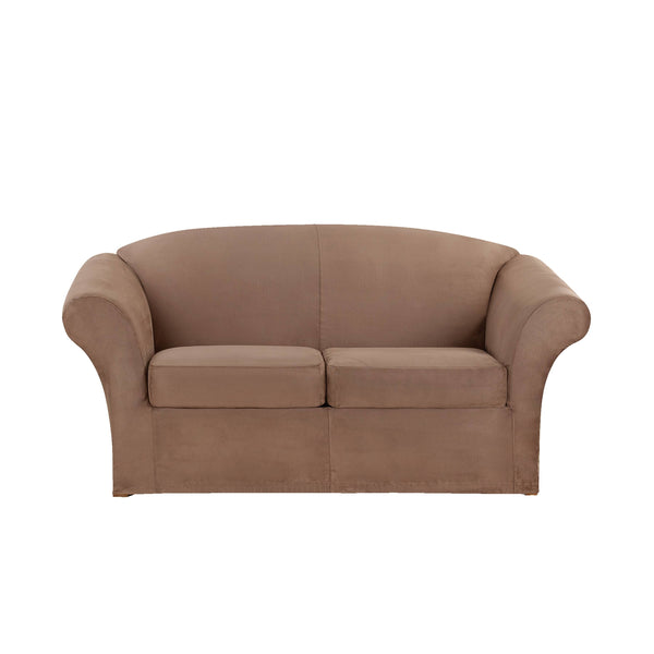 Ultimate Heavyweight Stretch Faux Suede Box Cushioned Loveseat Slipcover, Luggage