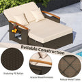 Patio Rattan Daybed with Adjustable Backrest, 2-Person Outdoor Wicker Loveseat with Storage Ottoman, Acacia Wood Armrest & Folding Tray