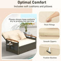 Patio Rattan Daybed with Adjustable Backrest, 2-Person Outdoor Wicker Loveseat with Storage Ottoman, Acacia Wood Armrest & Folding Tray