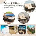 Patio Rattan Daybed with Adjustable Backrest, 2-Person Outdoor Wicker Loveseat with Storage Ottoman, Acacia Wood Armrest & Folding Tray