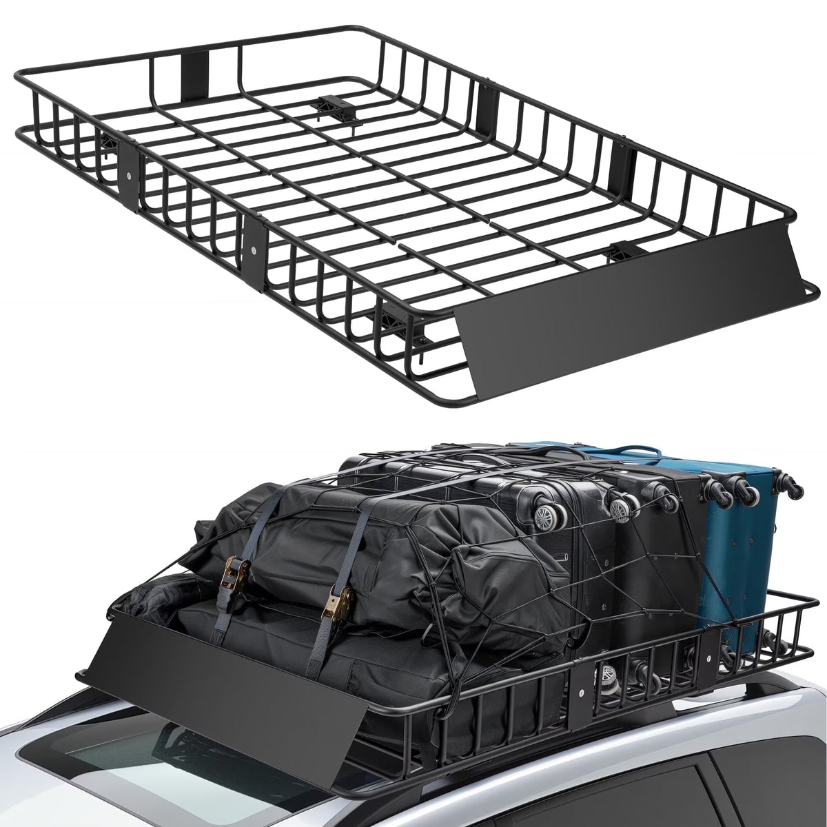 Naipo Roof Rack Cargo Basket, 500 lb, 64"x39"x6"extendable Roof Luggage Holder Rack with 4 U - Bolts for SUV/RV, Camping