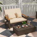 Patio Rattan Daybed with Adjustable Backrest, 2-Person Outdoor Wicker Loveseat with Storage Ottoman, Acacia Wood Armrest & Folding Tray