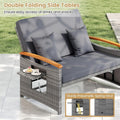 Patio Rattan Daybed with Adjustable Backrest, 2-Person Outdoor Wicker Loveseat with Storage Ottoman, Acacia Wood Armrest & Folding Tray