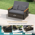 Patio Rattan Daybed with Adjustable Backrest, 2-Person Outdoor Wicker Loveseat with Storage Ottoman, Acacia Wood Armrest & Folding Tray