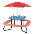 8-Person Kids Picnic Table Bench Set with Removable & Foldable Umbrella, Toddler Outdoor HDPE Activity Table and Chair Set for Backyard Patio